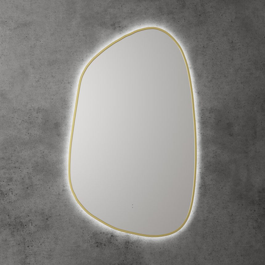 AULIC TARCOOLA ASYMMETRICAL FRAMED LED MIRROR 3 COLOUR LIGHTS BRUSHED GOLD 550X900MM