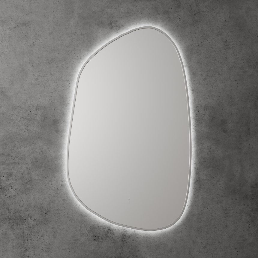 AULIC TARCOOLA ASYMMETRICAL FRAMED LED MIRROR 3 COLOUR LIGHTS BRUSHED NICKEL 550X900MM