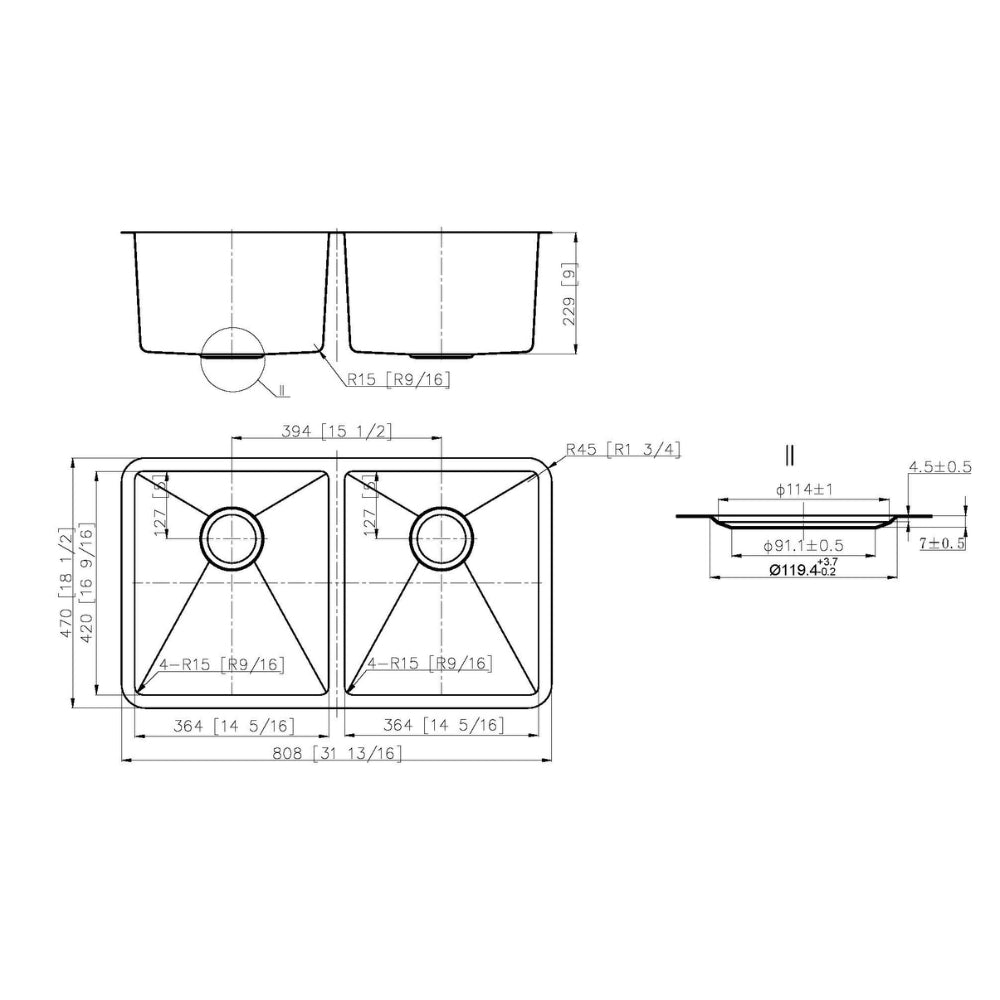 IKON OTUS DOUBLE BOWL UNDERMOUNT SINK STAINLESS STEEL 808MM
