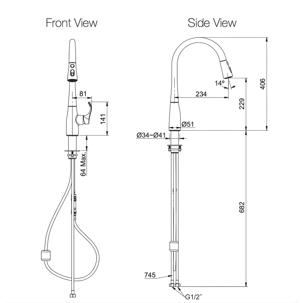 KOHLER SIMPLICE PULL-DOWN KITCHEN MIXER 406MM MATTE BLACK