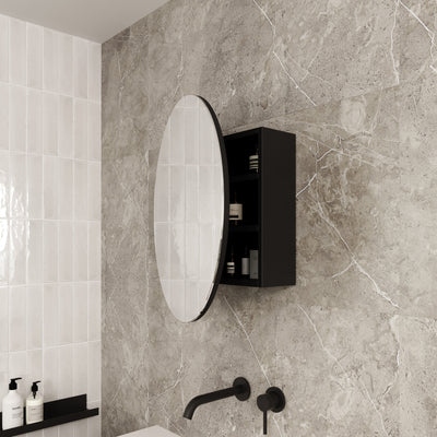 THERMOGROUP ABLAZE ROUND MIRROR CABINET BLACK 600MM