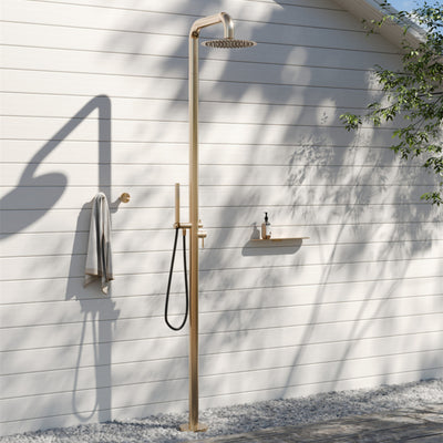 NERO ZEN OUTDOOR FREESTANDING SHOWER COLUMN BRUSHED GOLD