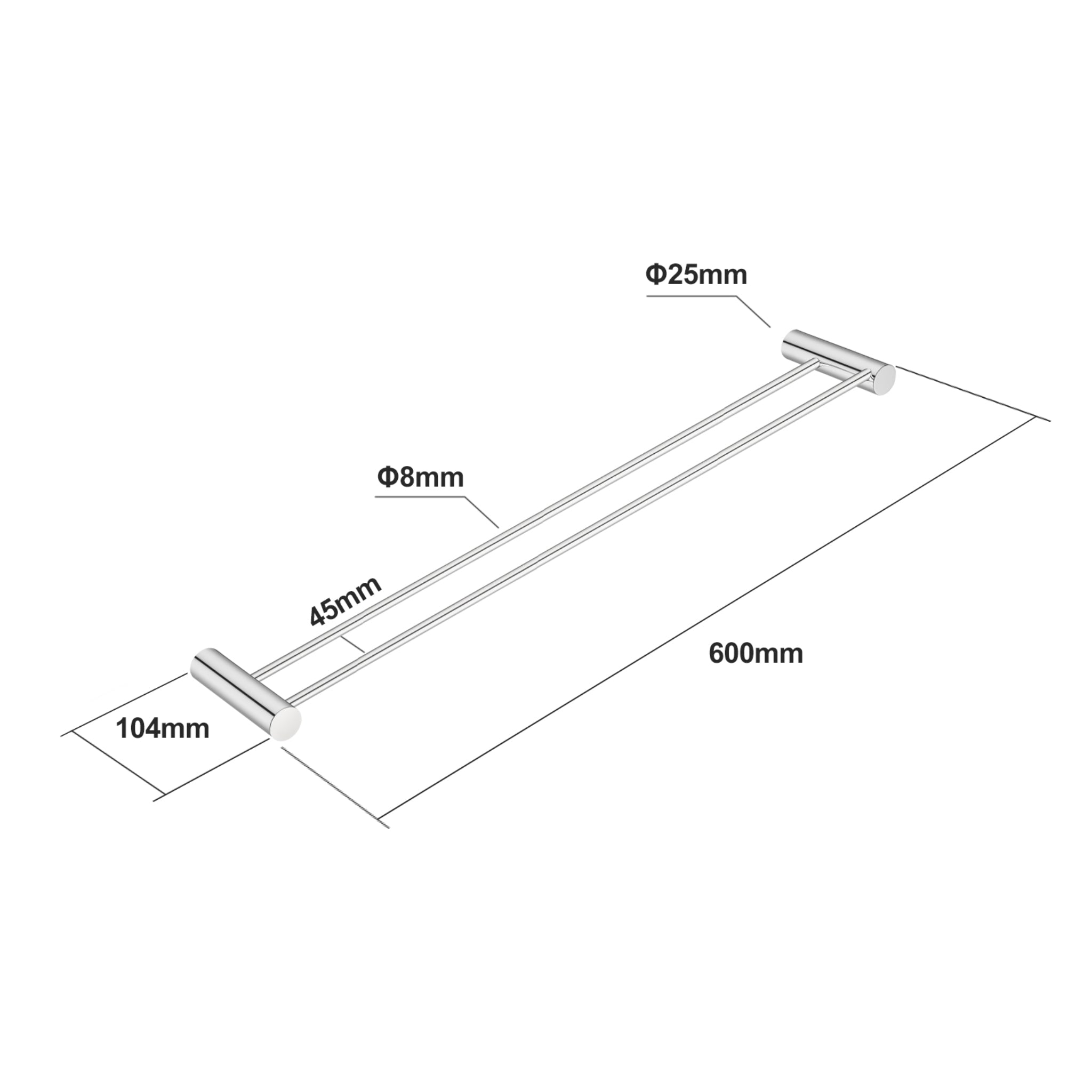 AQUAPERLA DOUBLE TOWEL RAIL CHROME 600MM