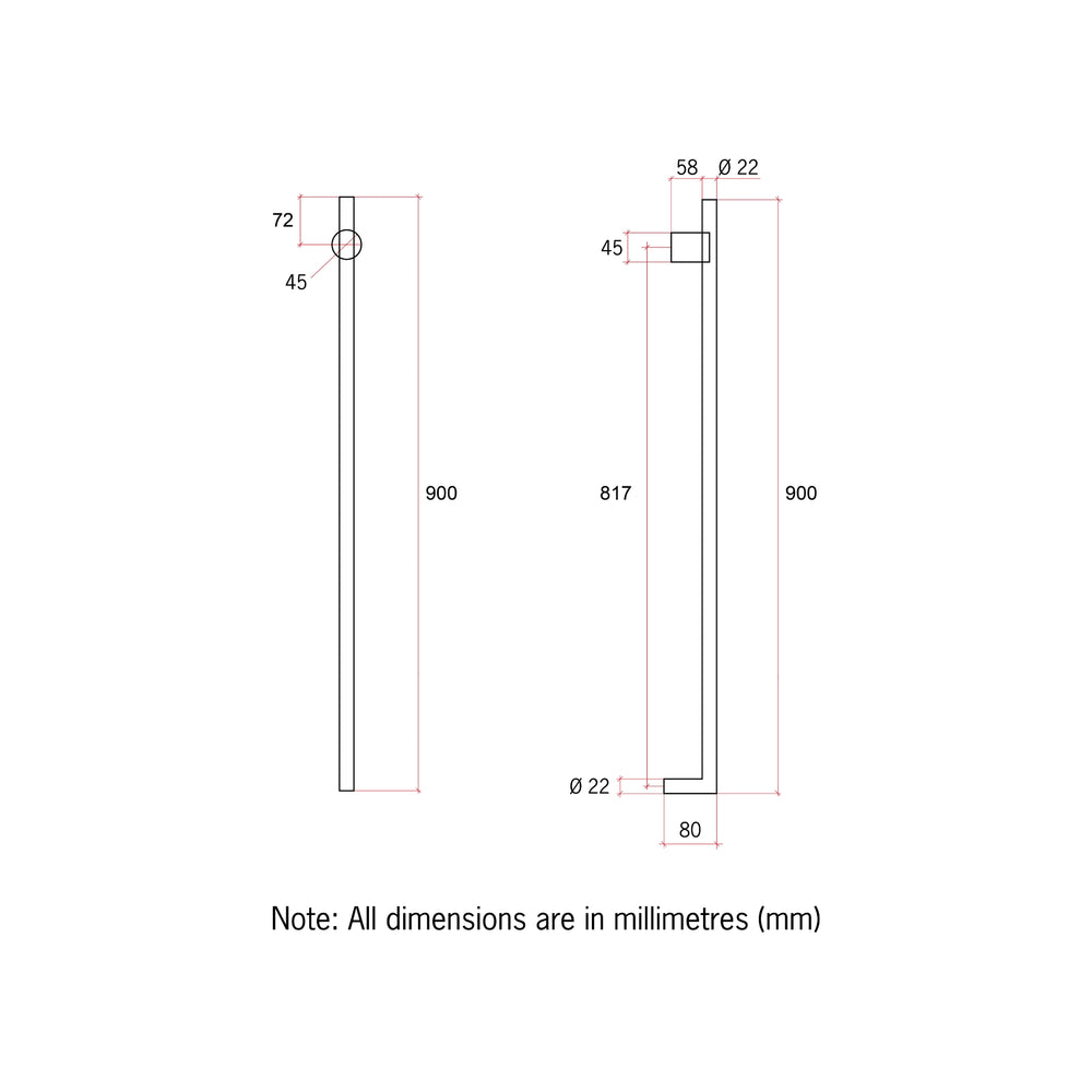 THERMOGROUP SLIMLINE ROUND VERTICAL HEATED SINGLE TOWEL RAIL POLISHED STAINLESS STEEL 900MM
