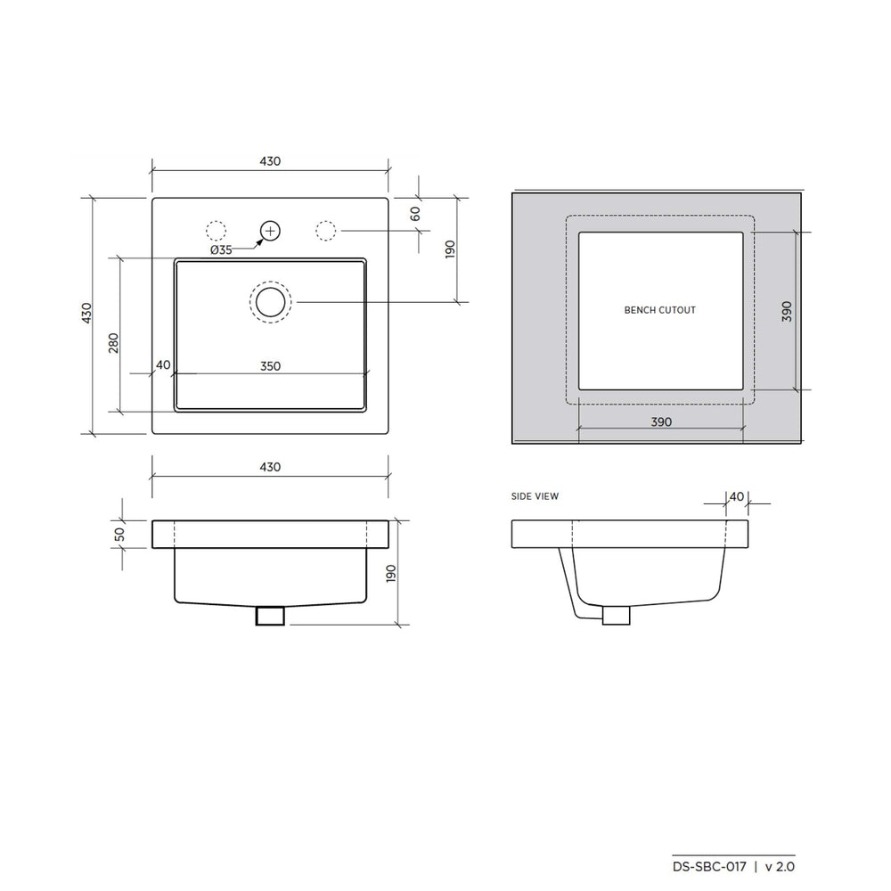 SEIMA KYRA 017 INSET BASIN WITH OVERFLOW GLOSS WHITE 430MM