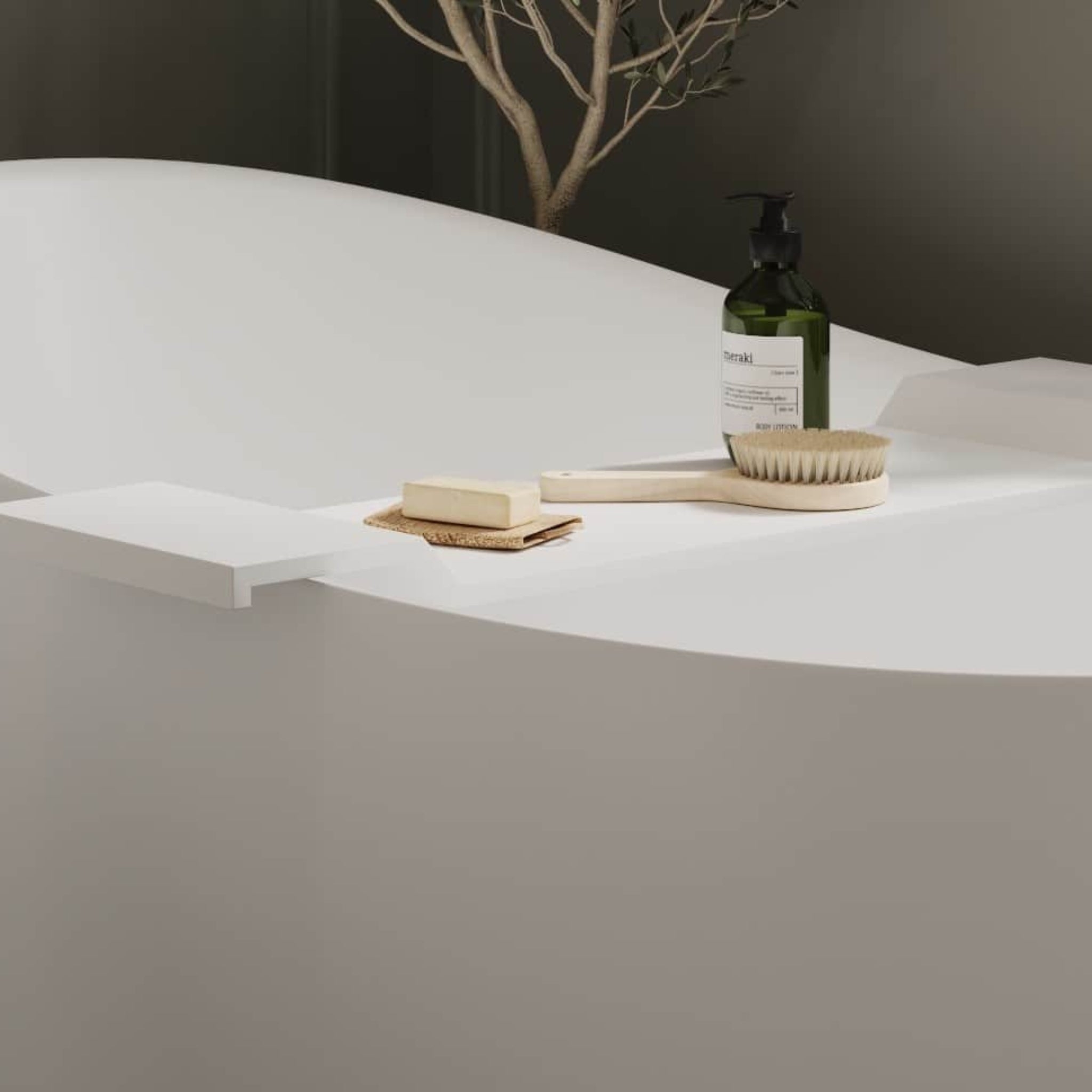 THERMOGROUP JASMINE SOLID SURFACE BATH CADDY 850MM WHITE