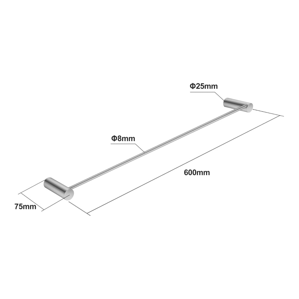 AQUAPERLA  SINGLE TOWEL RAIL BRUSHED NICKEL 600MM