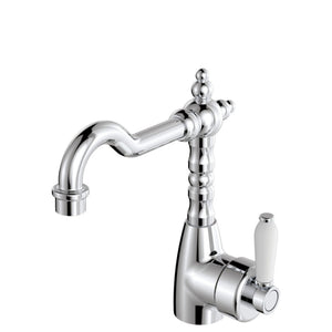 FIENZA ELEANOR SHEPHERDS CROOK BASIN MIXER 233MM CERAMIC HANDLE CHROME WHITE