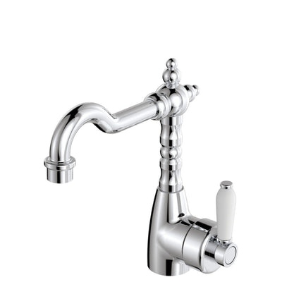 FIENZA ELEANOR SHEPHERDS CROOK BASIN MIXER 233MM CERAMIC HANDLE CHROME WHITE