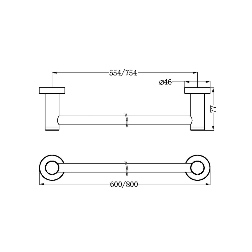 NERO CLASSIC NON-HEATED SINGLE TOWEL RAIL CHROME (AVAILABLE IN 600MM AND 800MM)