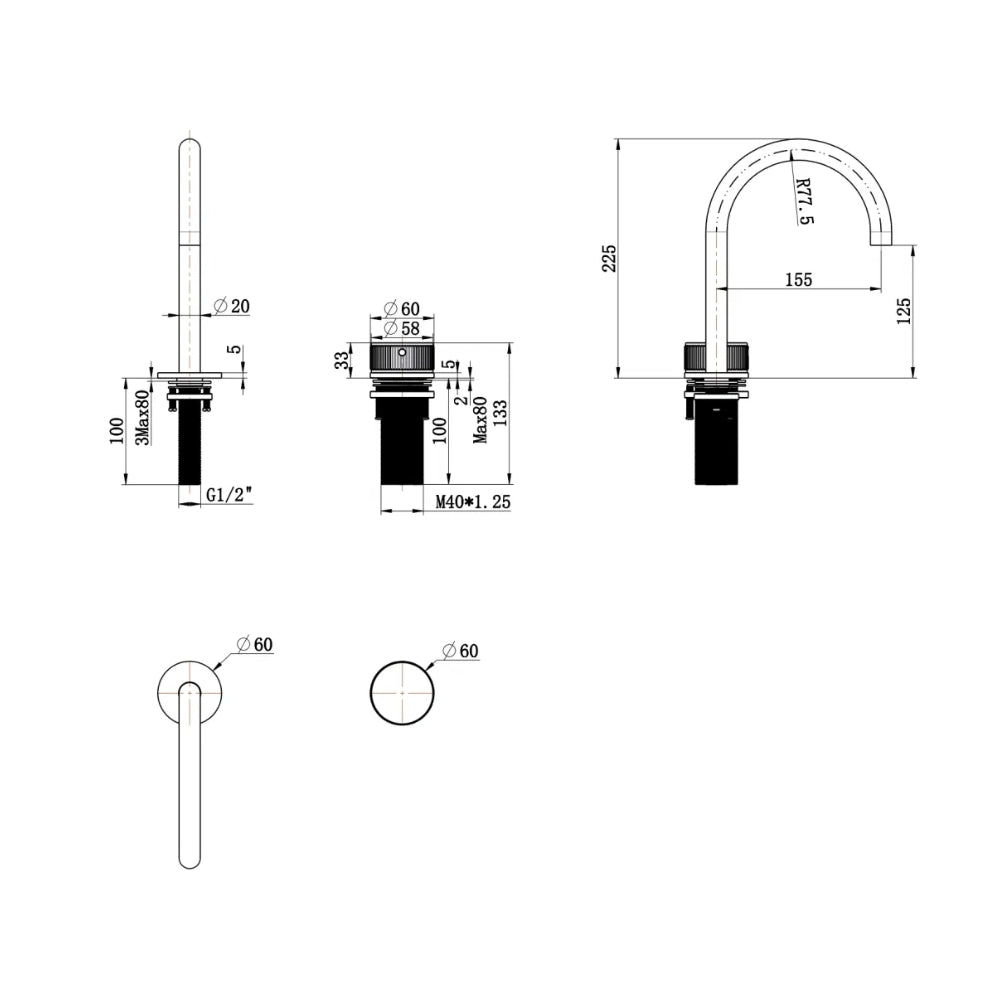 BELLA VISTA MICA LEAD FREE FLUTED PROGRESSIVE BASIN MIXER SET 225MM BLACK