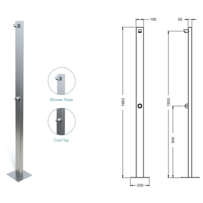 RAINWARE BEACH SLIM FREESTANDING OUTDOOR TIME FLOW SINGLE SHOWER STAINLESS STEEL