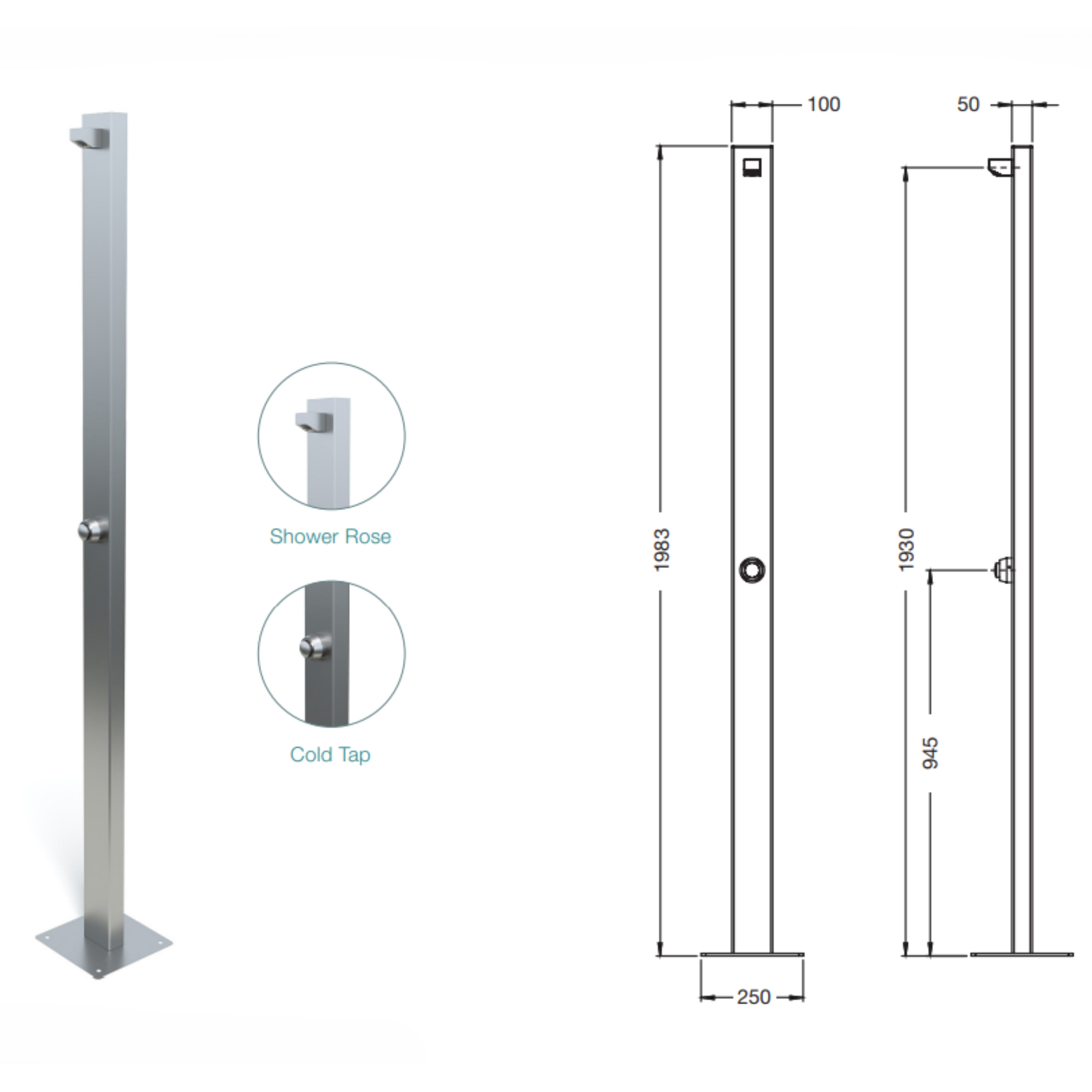 RAINWARE BEACH SLIM FREESTANDING OUTDOOR TIME FLOW SINGLE SHOWER STAINLESS STEEL