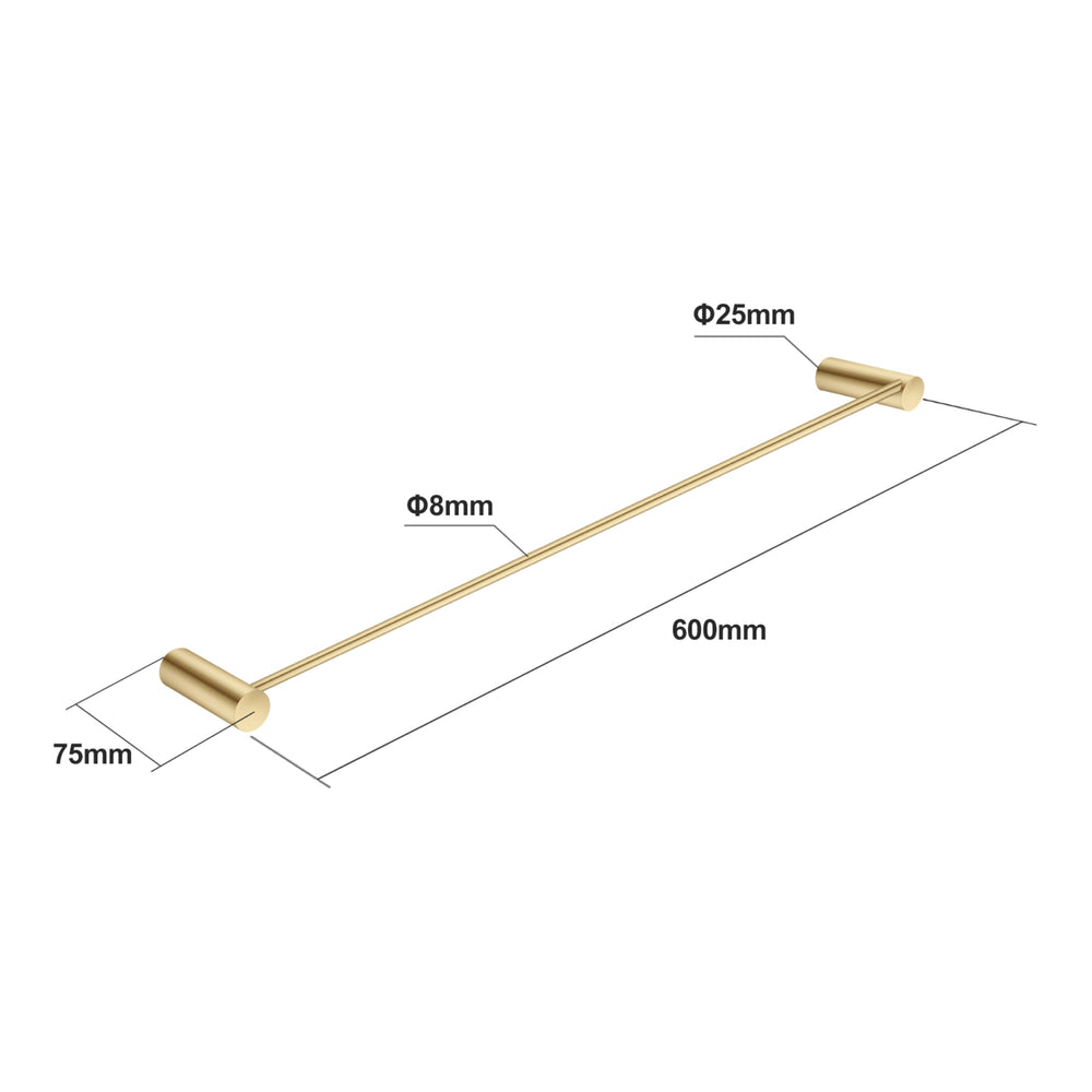 AQUAPERLA SINGLE TOWEL RAIL BRUSHED BRASS 600MM