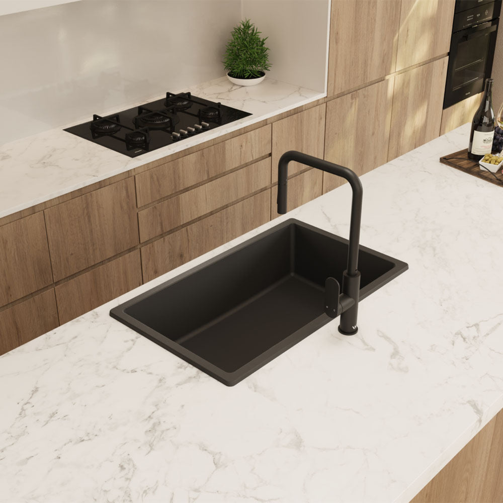 FIENZA KURO GRANITE SINGLE BOWL KITCHEN SINK WITH DRAINER 750MM