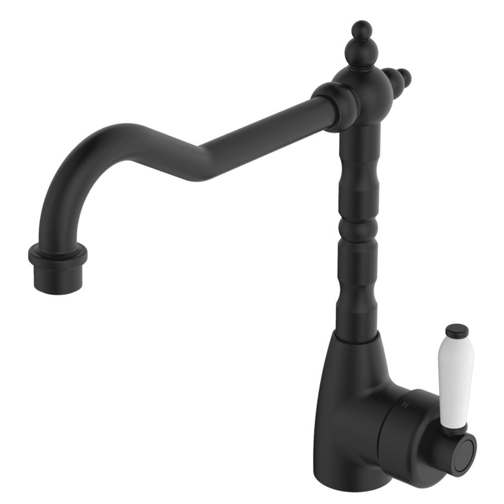 FIENZA ELEANOR SHEPHERDS CROOK SINK MIXER 283MM CERAMIC HANDLE MATTE BLACK