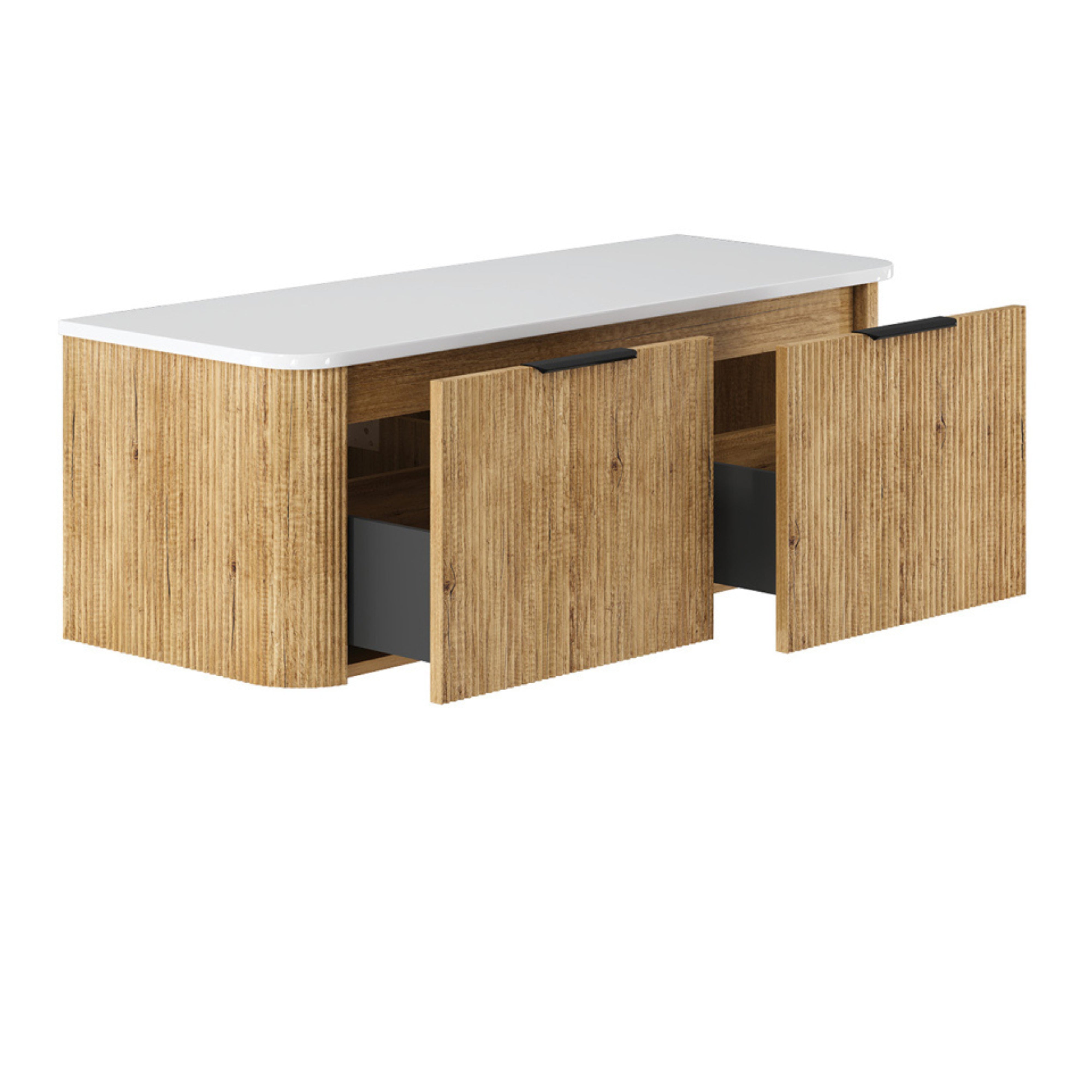 FIENZA MINKA SCANDI OAK FLUTED 1200MM CURVE SINGLE BOWL WALL HUNG VANITY