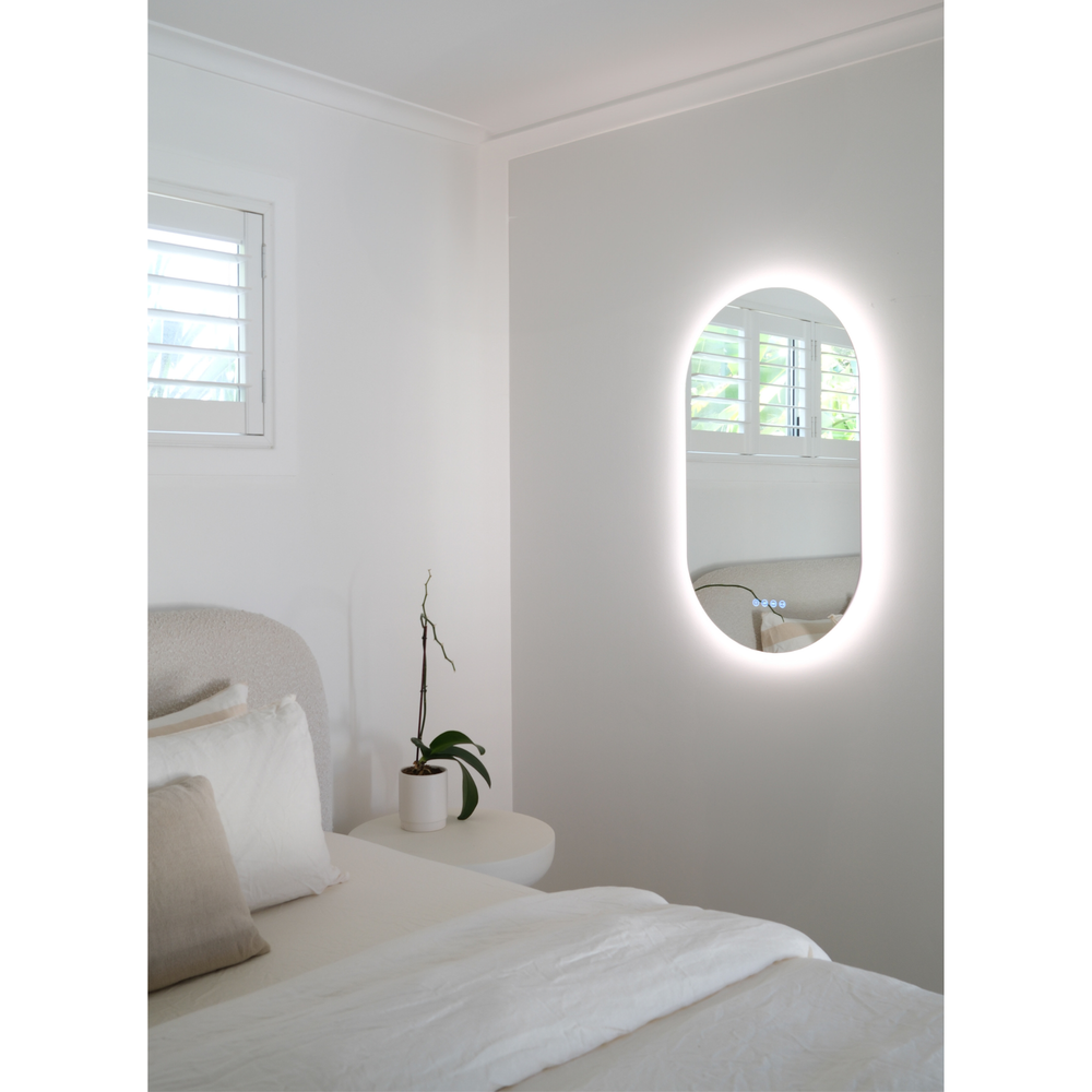LUNARGLOW NEXUS OVAL 3 COLOUR LIGHTS FRAMELESS LED MIRROR 500X900MM