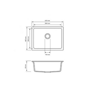 AQUAPERLA  SINGLE BIG BOWL GRANITE KITCHEN SINK CONCRETE GREY 610MM