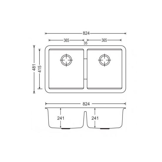 CARYSIL  DOUBLE BOWL GRANITE KITCHEN SINK WHITE 824MM