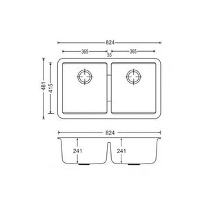 AQUAPERLA  DOUBLE BOWL GRANITE KITCHEN SINK WHITE 824MM