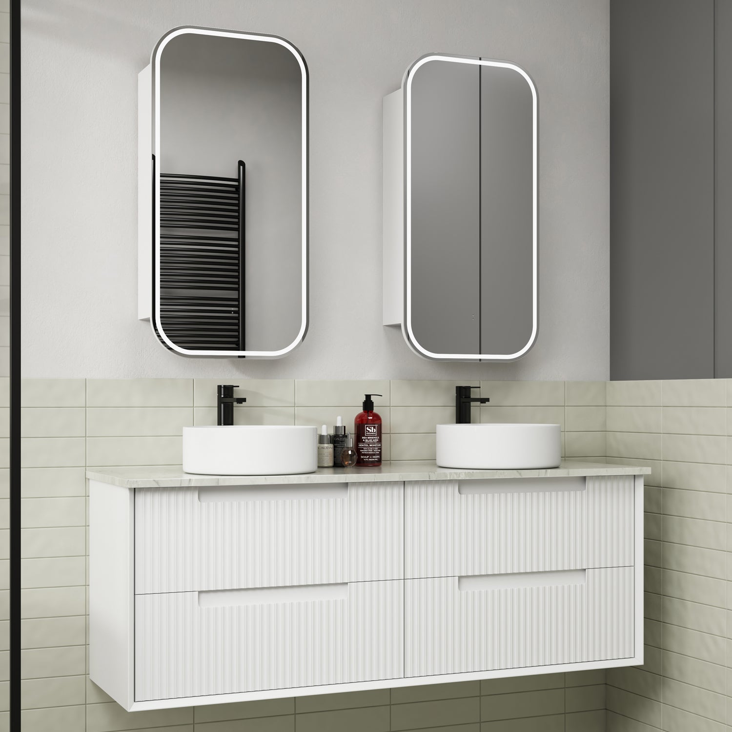 AULIC FLAUTO MATTE WHITE 1500MM DOUBLE BOWL WALL HUNG VANITY