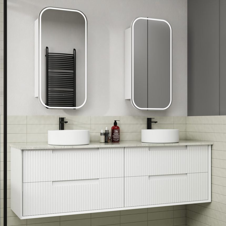 AULIC FLAUTO MATTE WHITE 1800MM DOUBLE BOWL WALL HUNG VANITY