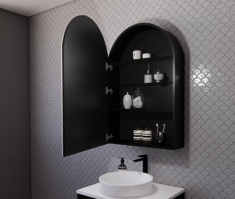 RIVA LONDON MATTE BLACK SHAVING CABINET 600X870MM