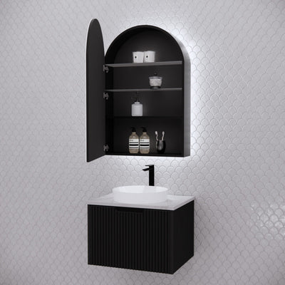 RIVA PARIS MATTE BLACK LED SHAVING CABINET 600X870MM