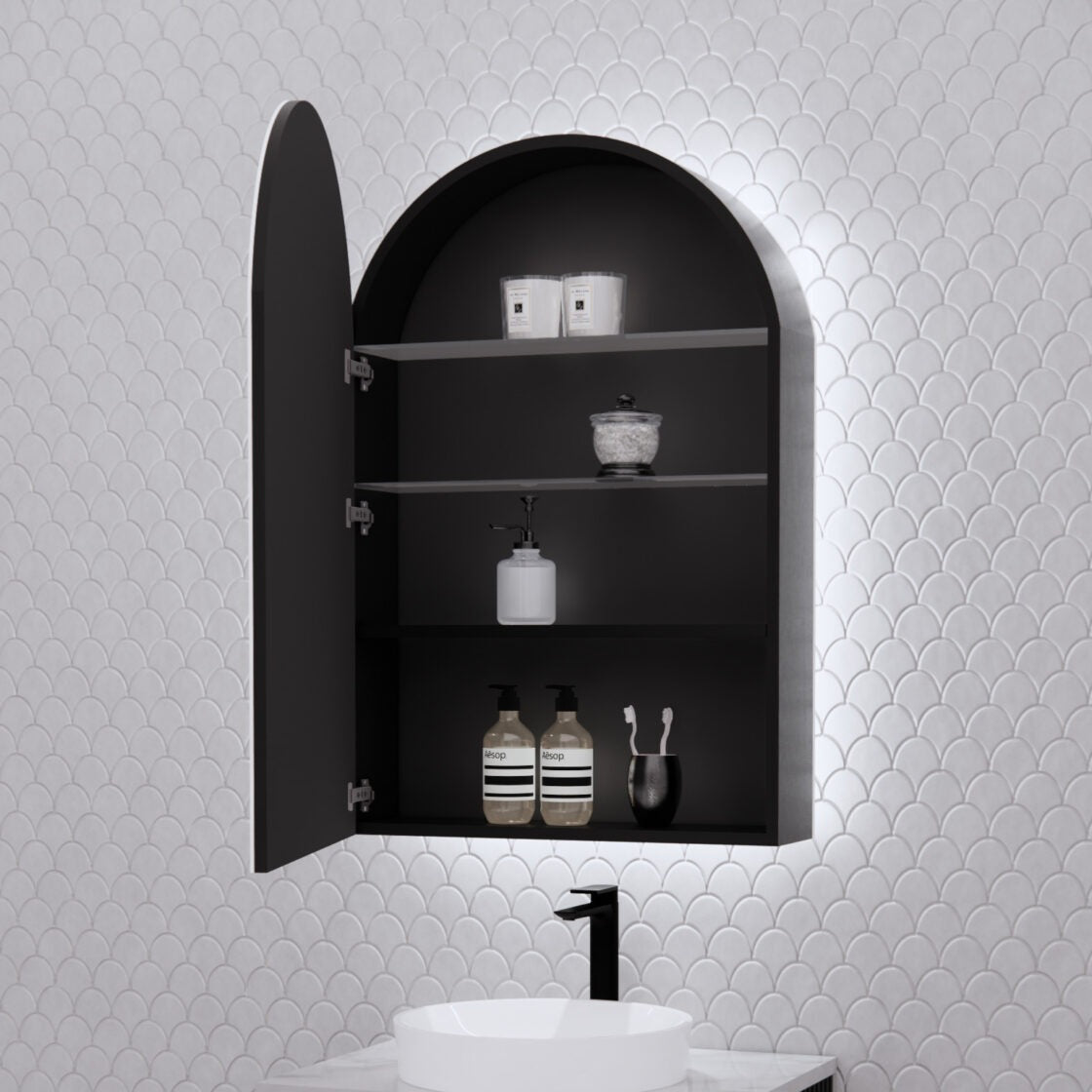 RIVA PARIS MATTE BLACK LED SHAVING CABINET 605MM