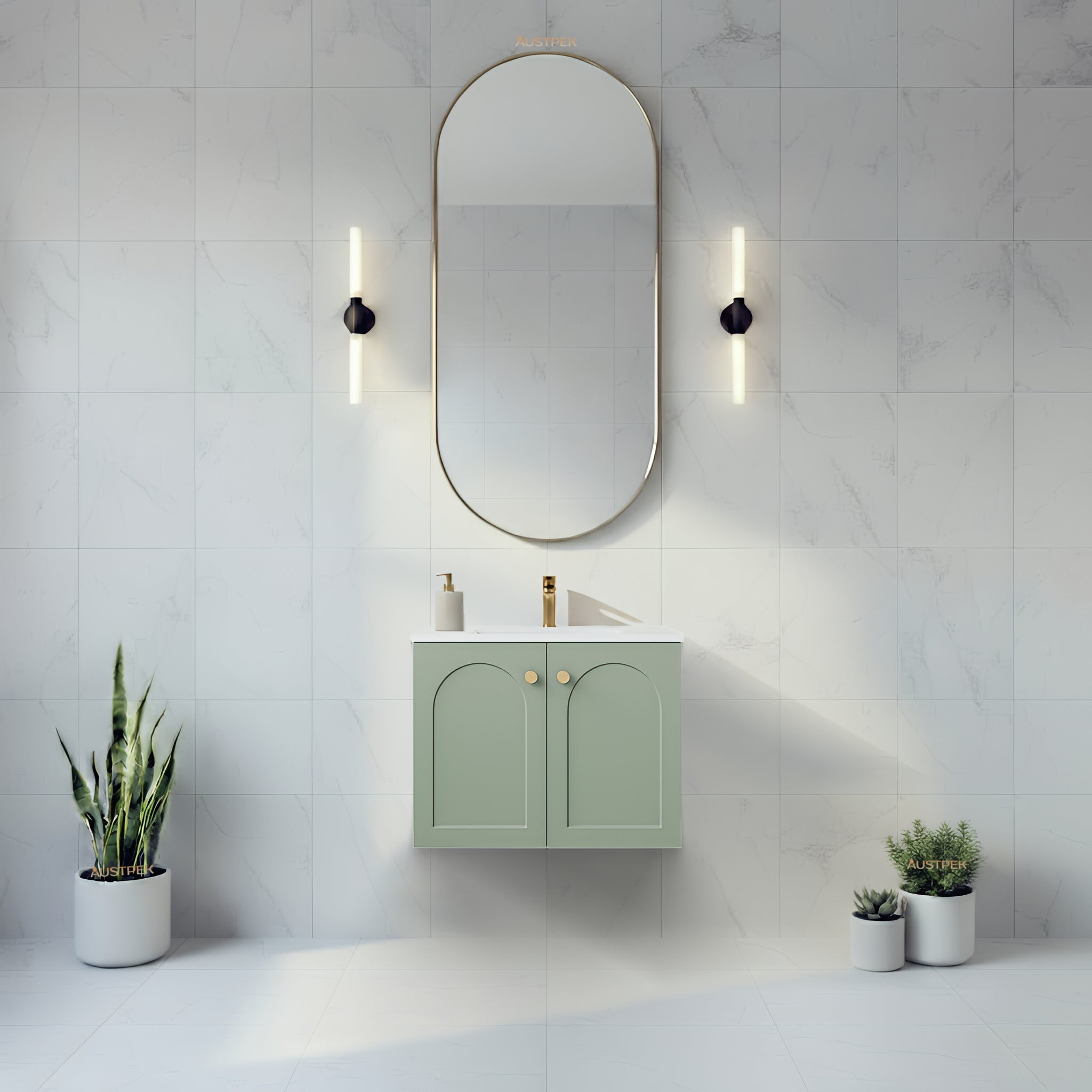 LUKKA CHESTER FEDERATION OLIVE GREEN 600MM SINGLE BOWL WALL HUNG VANITY