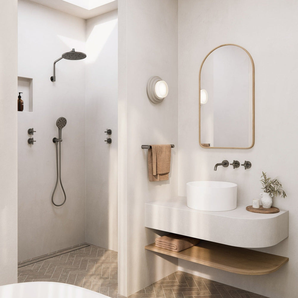 PHOENIX ORMOND HIGH-RISE SHOWER ARM AND ROSE BRUSHED CARBON