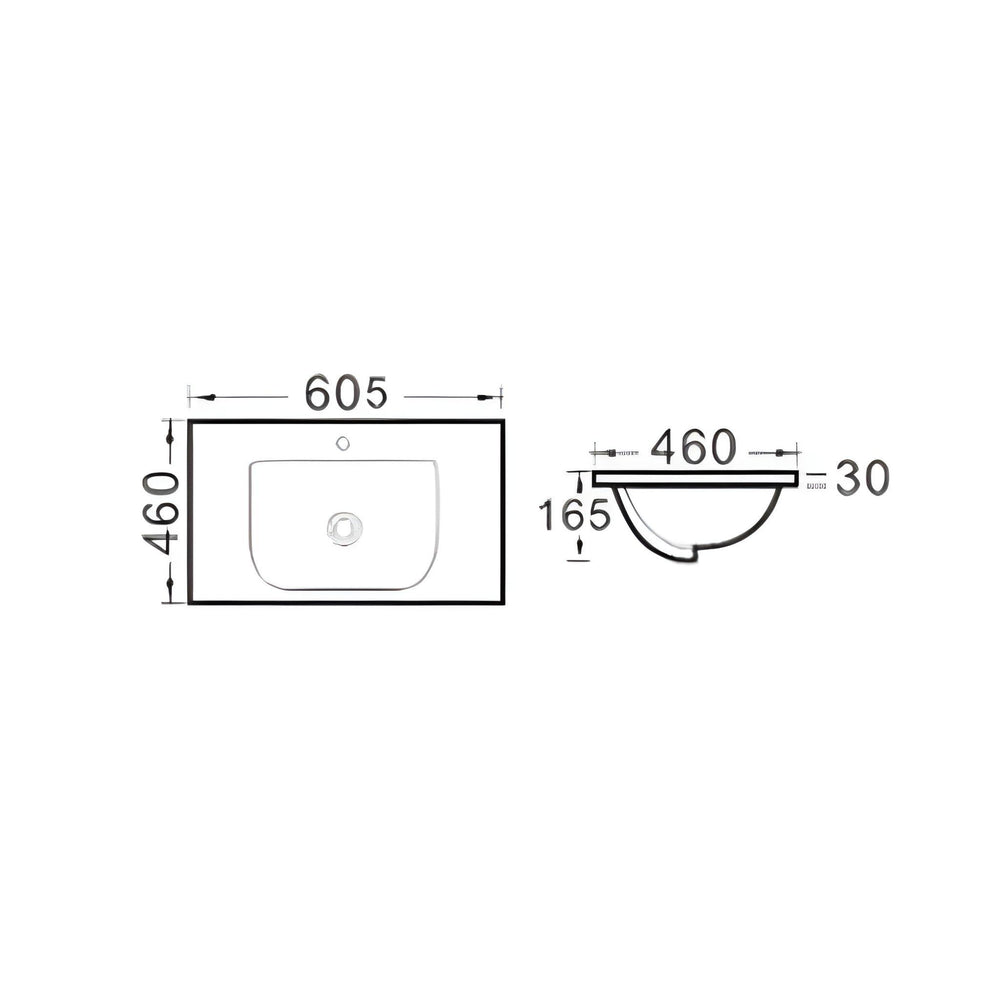 POSEDION ELIVIA GLOSS WHITE SINGLE BOWL CERAMIC VANITY TOP (AVAILABLE IN 605MM, 755MM, 905MM AND 1205MM)