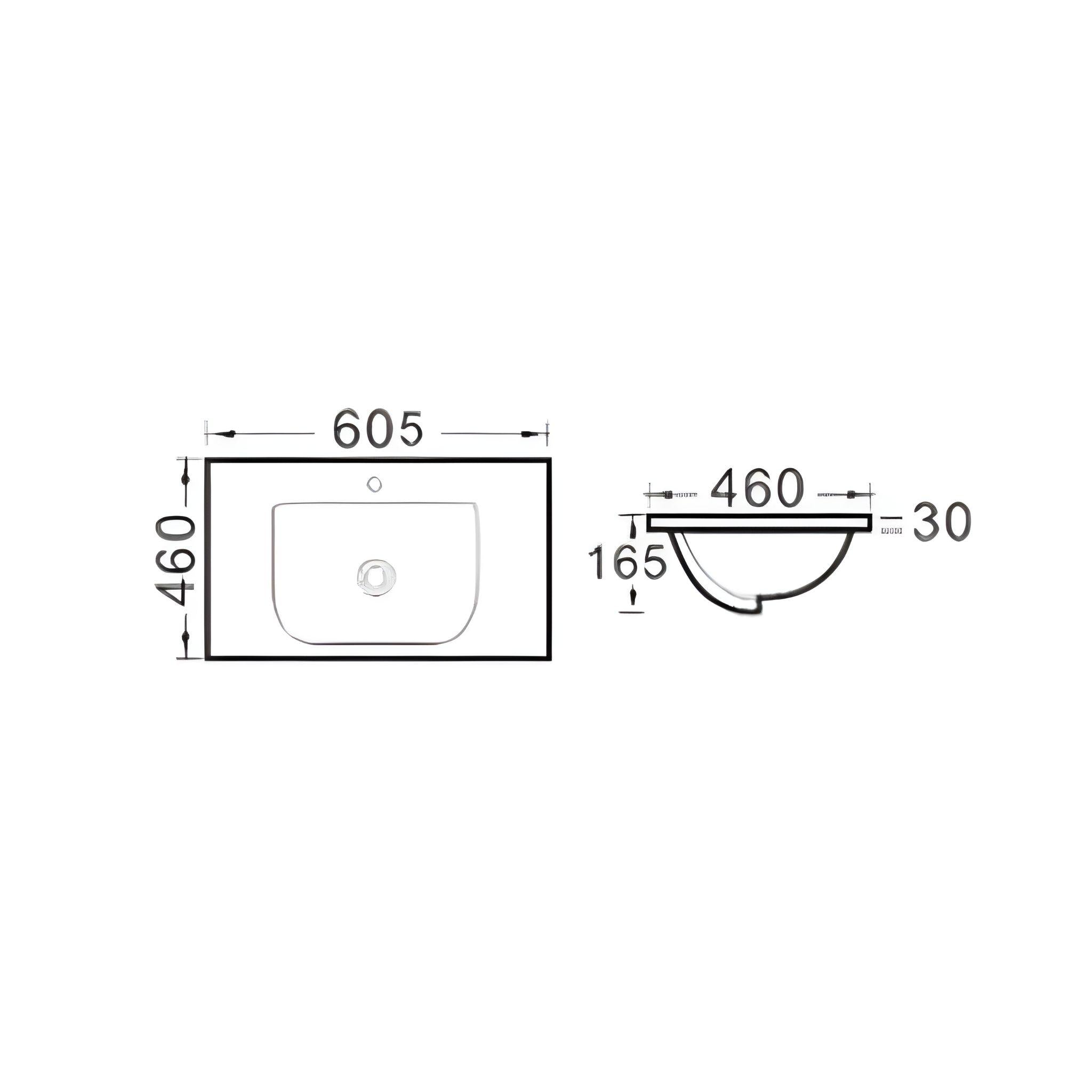POSEDION ELIVIA GLOSS WHITE SINGLE BOWL CERAMIC VANITY TOP (AVAILABLE IN 605MM, 755MM, 905MM AND 1205MM)