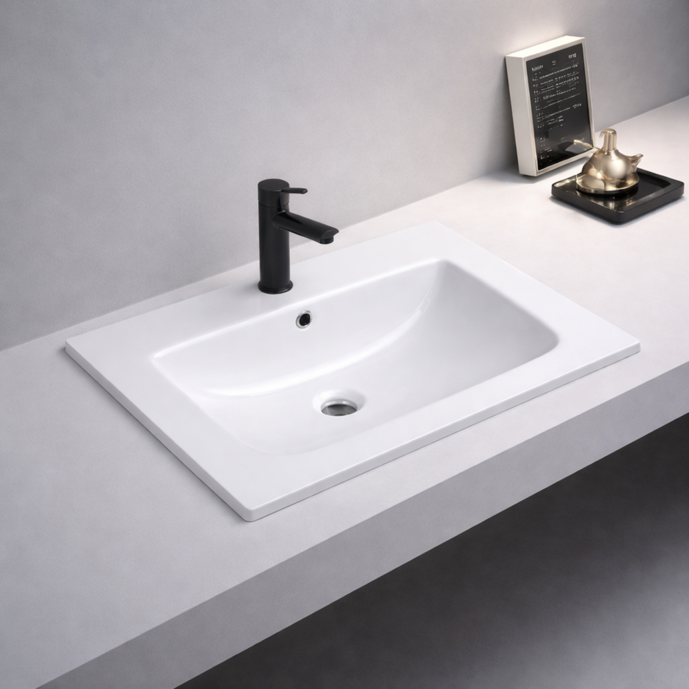 POSEDION ELIVIA GLOSS WHITE SINGLE BOWL CERAMIC VANITY TOP (AVAILABLE IN 605MM, 755MM, 905MM AND 1205MM)