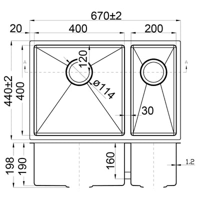 IKON EDEN 1.5 BOWL UNDERMOUNT SINK STAINLESS STEEL 670MM