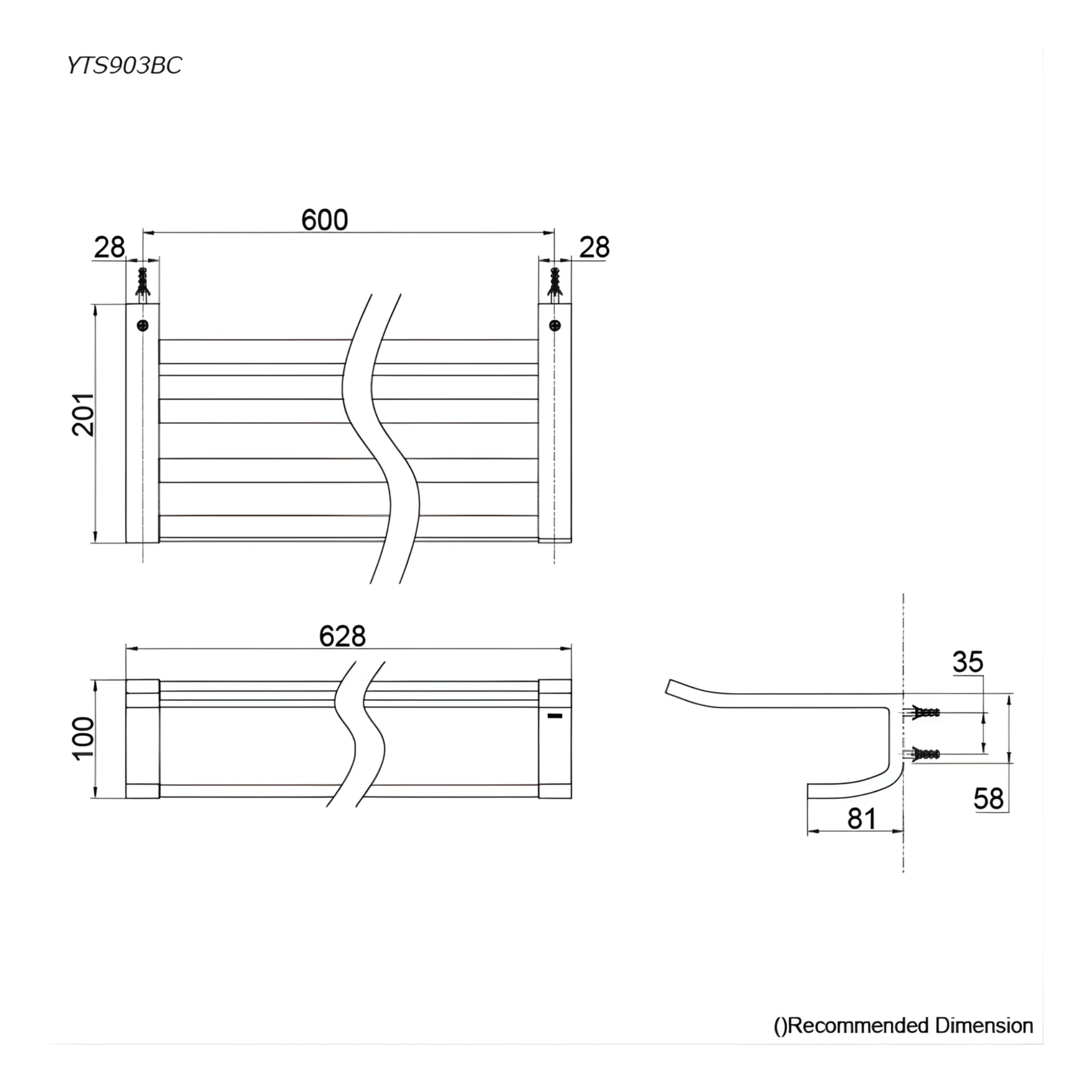 TOTO G SELECTION TOWEL SHELF CHROME (AVAILABLE IN 628MM AND 636MM)