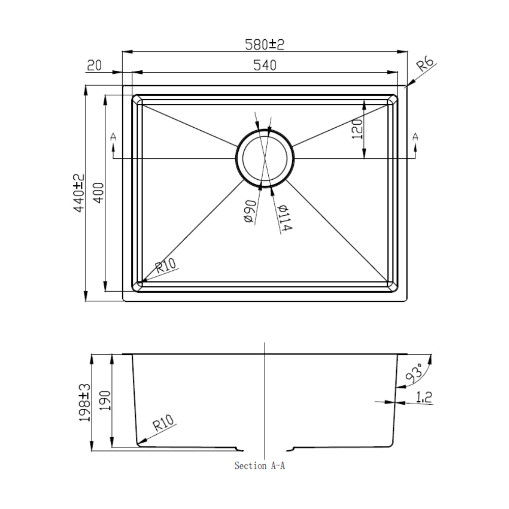 IKON EDEN SINGLE BOWL ABOVE / UNDERMOUNT SINK STAINLESS STEEL 540MM