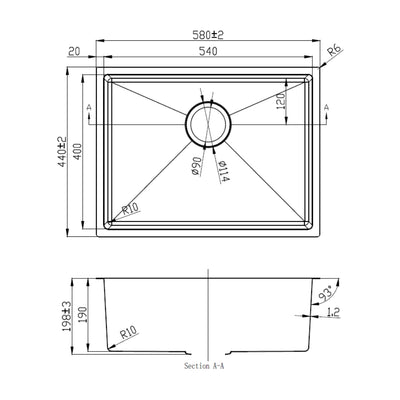 IKON EDEN SINGLE BOWL ABOVE / UNDERMOUNT SINK STAINLESS STEEL 540MM