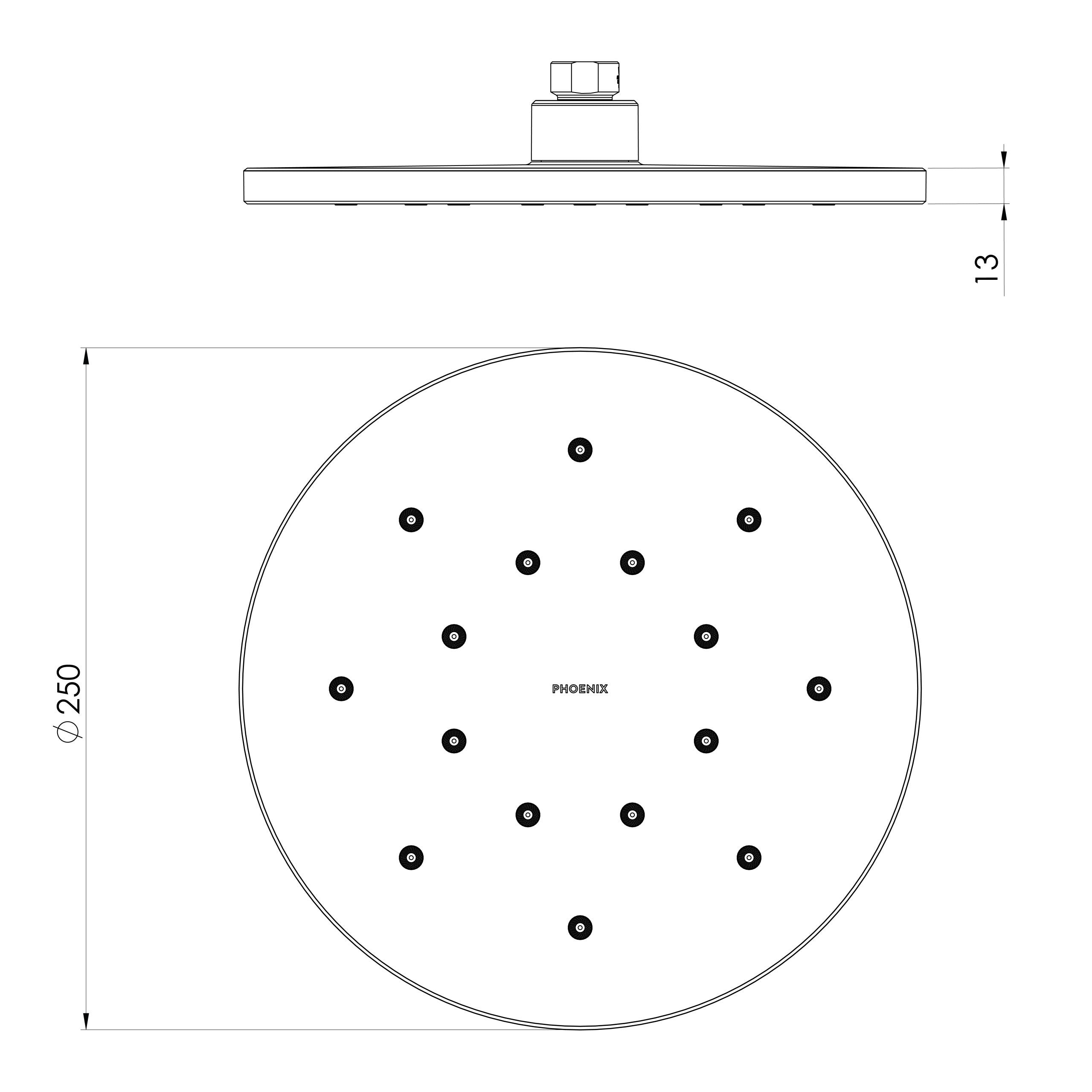 PHOENIX LUXEXP SHOWER ROSE 250MM BRUSHED NICKEL