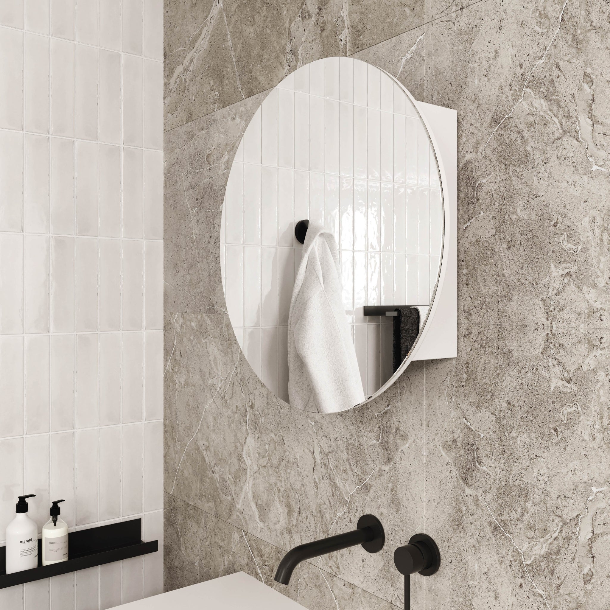 THERMOGROUP ABLAZE ROUND MIRROR CABINET WHITE 600MM