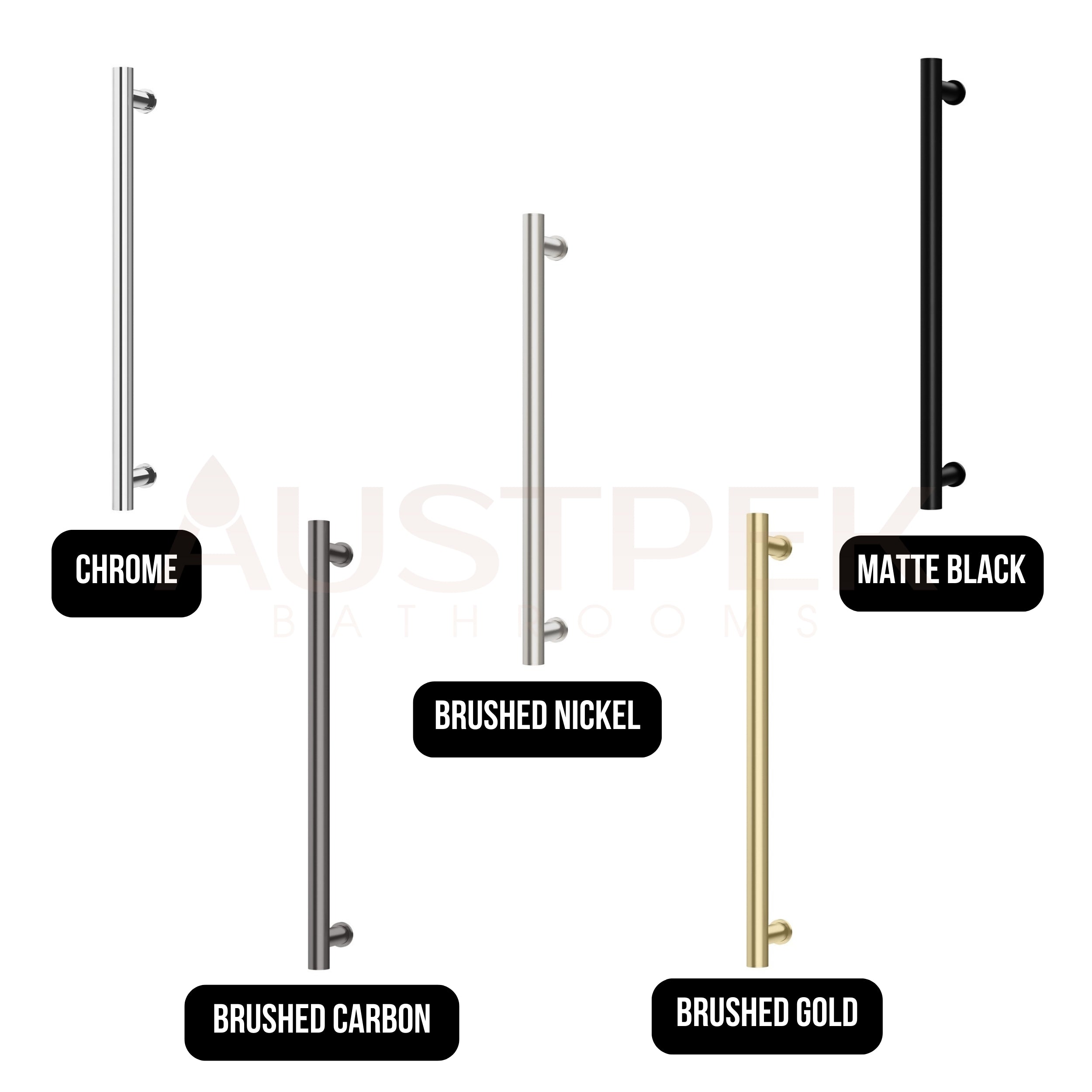 PHOENIX ROUND SINGLE HEATED TOWEL RAIL CHROME (AVAILABLE IN 600MM AND 800MM)