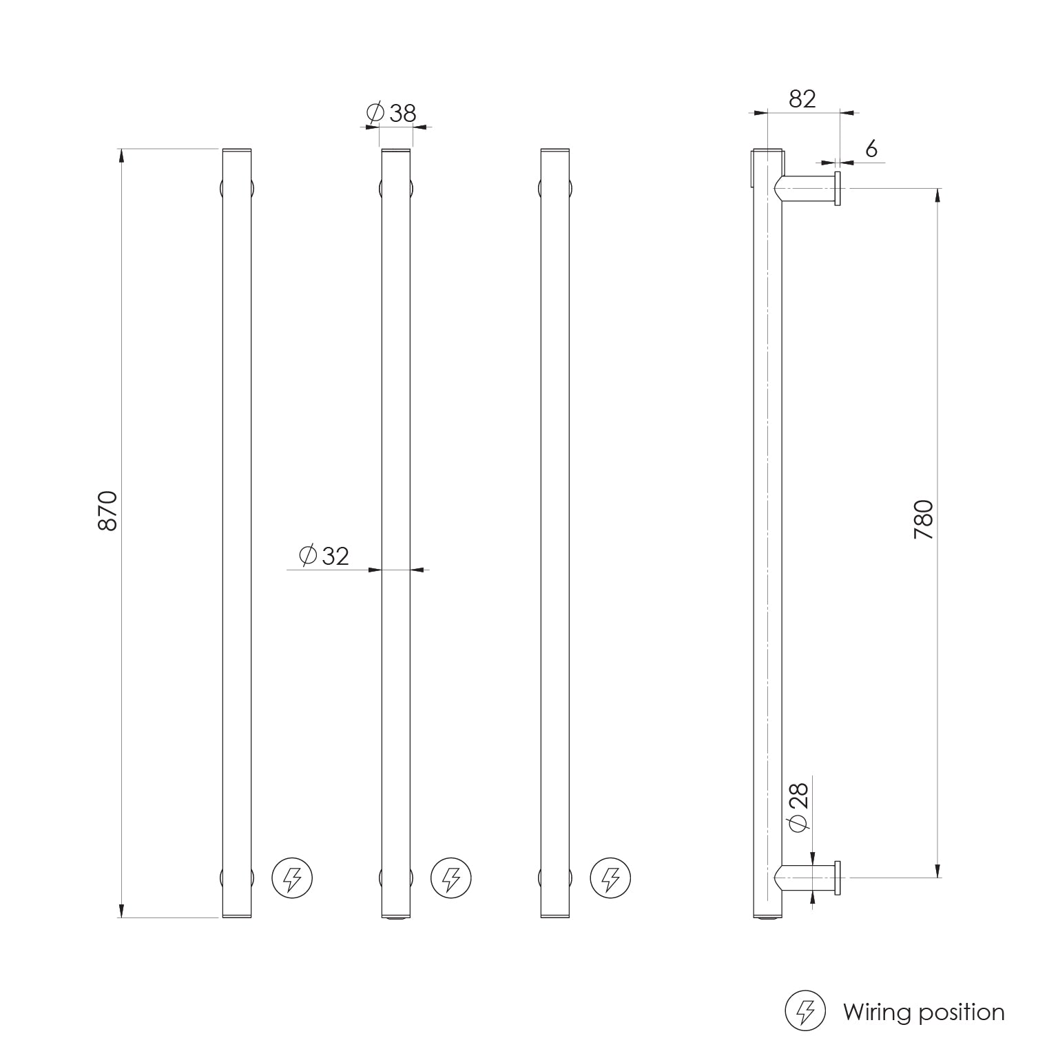 PHOENIX ROUND TRIPLE HEATED TOWEL RAIL 800MM BRUSHED BRONZE