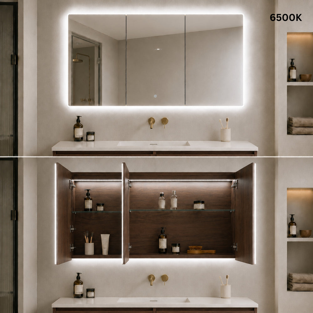LUKKA AVOLA MOCHA OAK LED MIRROR SHAVING CABINET WITH 3 COLOUR LIGHTS 1200X750MM