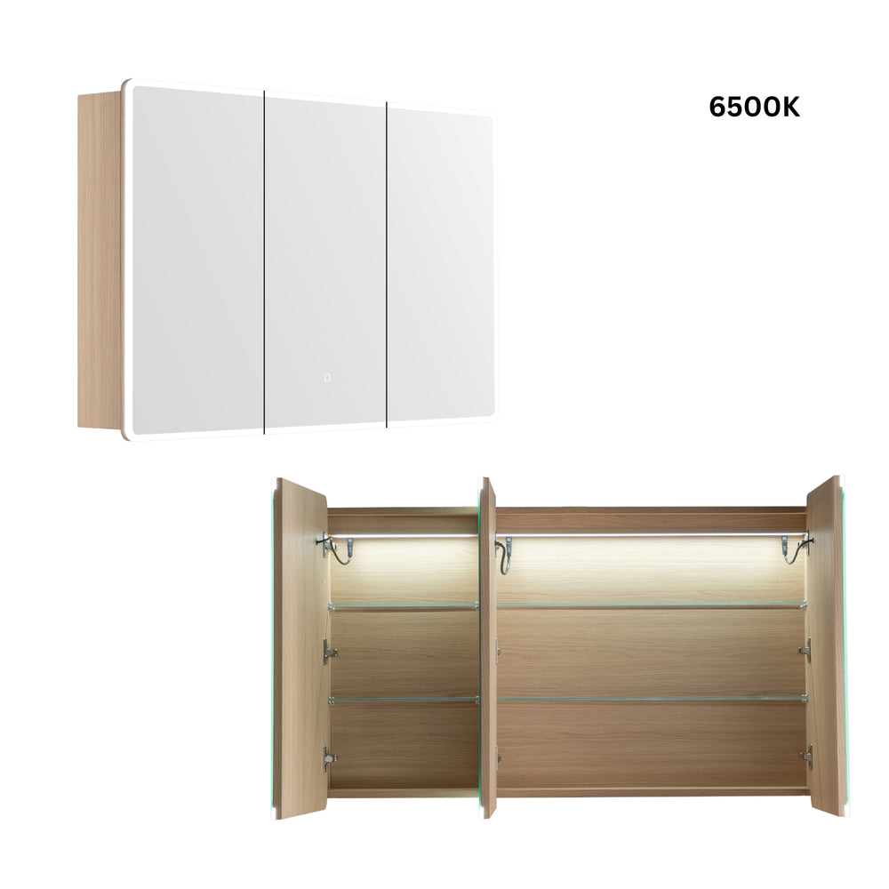 LUKKA AVOLA SANDY OAK LED MIRROR SHAVING CABINET WITH 3 COLOUR LIGHTS 1200X750MM