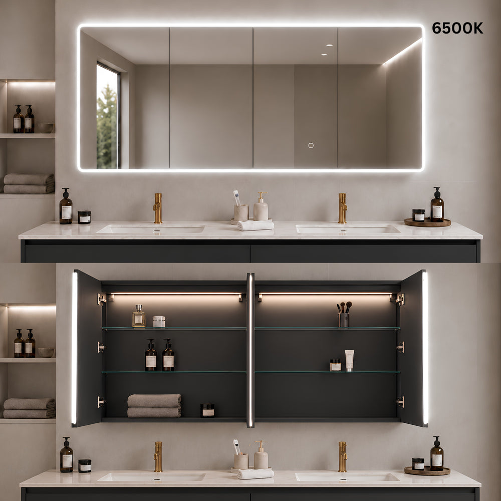 LUKKA AVOLA MATTE BLACK LED MIRROR SHAVING CABINET WITH 3 COLOUR LIGHTS 1500X750MM