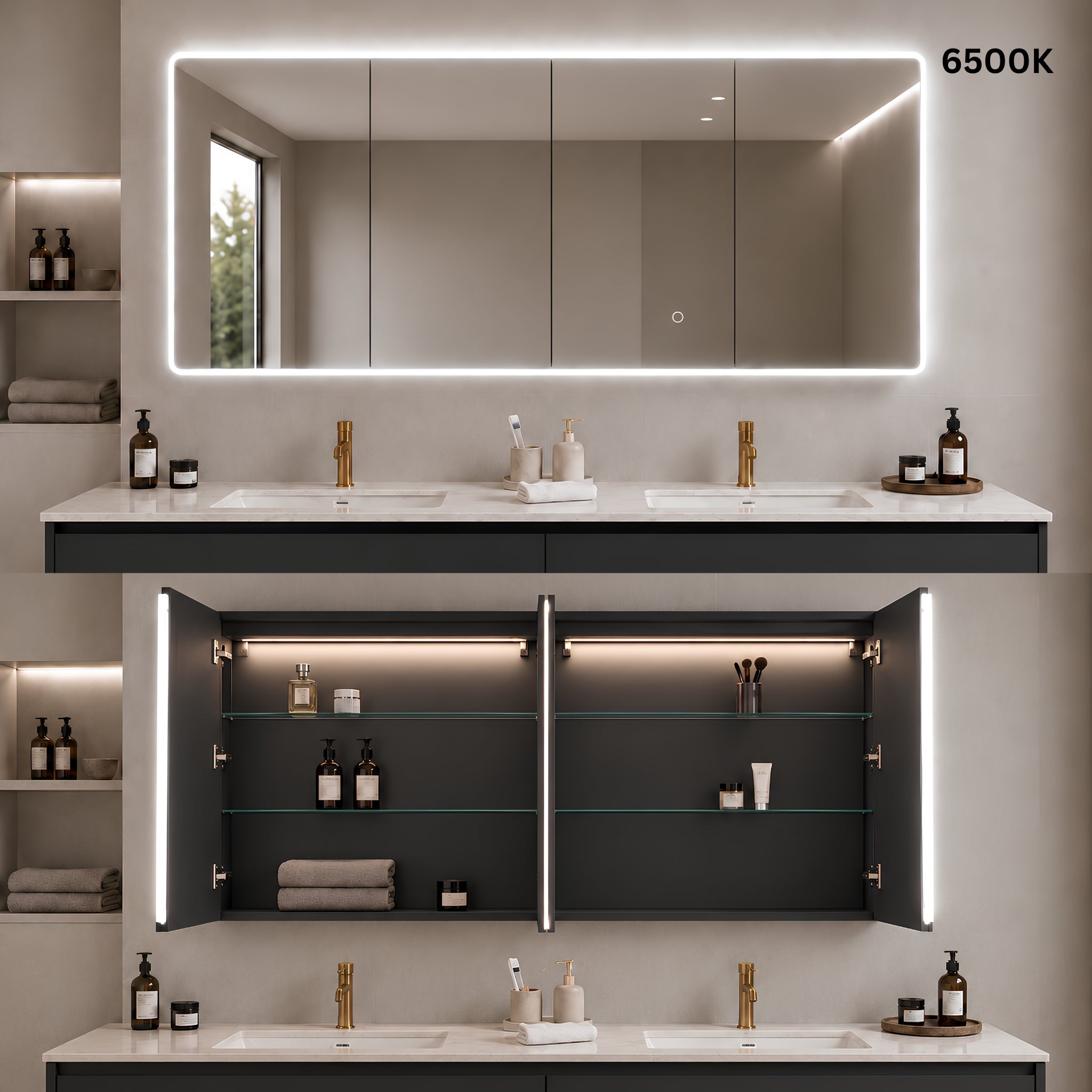 LUKKA AVOLA MATTE BLACK LED MIRROR SHAVING CABINET WITH 3 COLOUR LIGHTS 1500X750MM