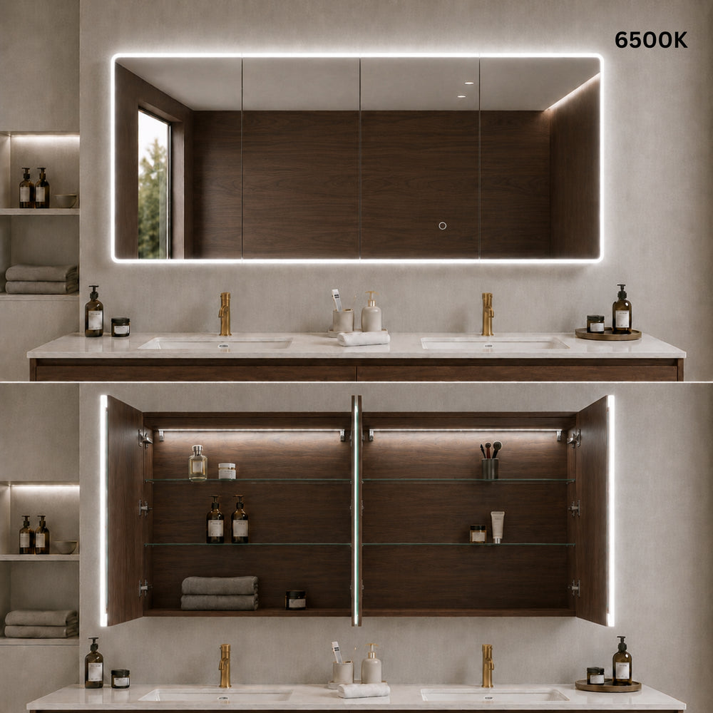 LUKKA AVOLA MOCHA OAK LED MIRROR SHAVING CABINET WITH 3 COLOUR LIGHTS 1500X750MM