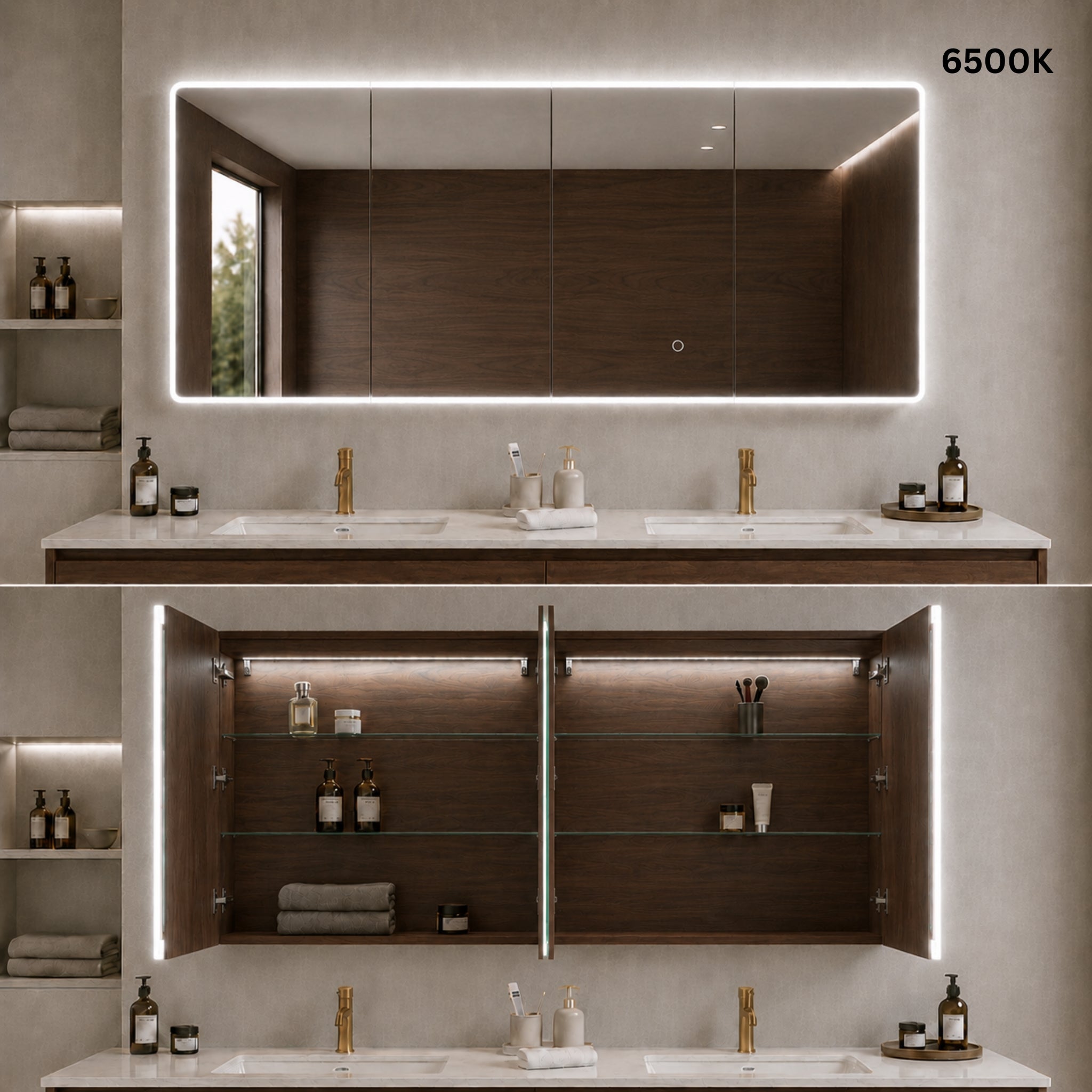 LUKKA AVOLA MOCHA OAK LED MIRROR SHAVING CABINET WITH 3 COLOUR LIGHTS 1500X750MM