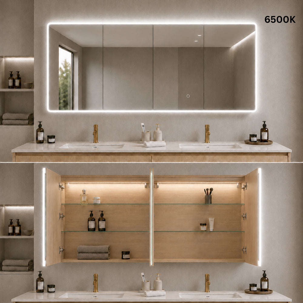 LUKKA AVOLA SANDY OAK LED MIRROR SHAVING CABINET WITH 3 COLOUR LIGHTS 1500X750MM